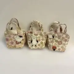 ハンドメイド　ミニミニトートバッグ　3個セット　シマエナガ