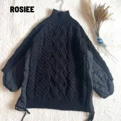 ROSIEE キルティング切替ケーブルニット ブラック 体型カバー 防寒