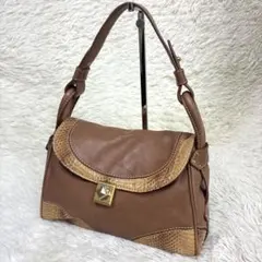 CHARRIOL シャリオール ショルダーバッグ クロコ型押し レザー ブラウン