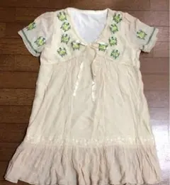 美品 ワンピース 古着 花の刺繍入り チュニック