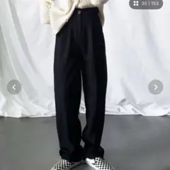 ミームセレクト太ベルトハイウエストウールライクカラータックスラックスパンツ