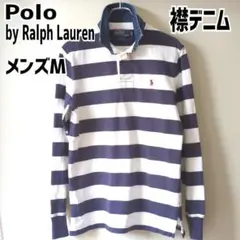 【Ｍ】Polo by Ralph Lauren 襟デニム ラガーシャツ 赤ポニー