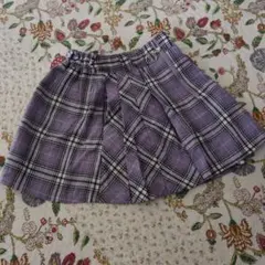 紫 チェック柄 プリーツスカート