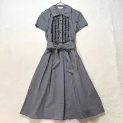 【美品】ギャラリービスコンティ　フレアワンピース　ギンガムチェック　フリル　黒