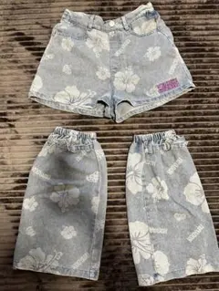 コギャル　デニム　ショートパンツ　レッグウォーマー　ハイビスカス