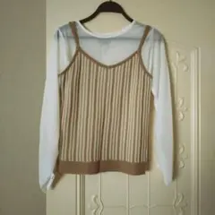 earthの シアープルーオーバーレディースと ストライプニット