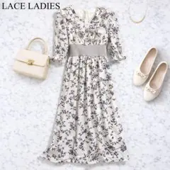 LACE LADIES 花柄 フリル ロングワンピース S 新品タグ付き