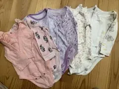 長袖ロンパース7枚セット、ディズニー・花柄・肩にフリル付　他　70〜80cm