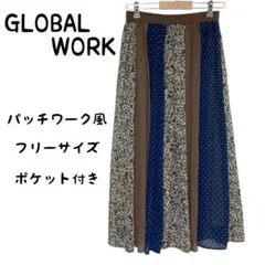 GLOBAL WORK パッチワーク風 フレア ロングスカート フリーサイズ Fのサムネイル