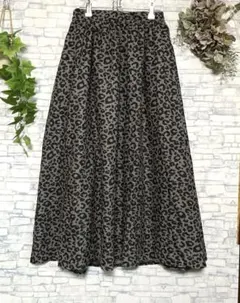 レオパード柄⭐️ロングフレアスカート ヒョウ柄 グレー系 M