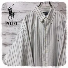 【ラルフローレン】 ストライプBDシャツ 刺繍ロゴ  90s vintage