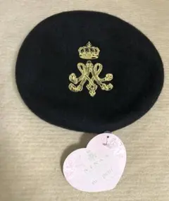 新品 青木美沙子 バスクベレー帽 黒 ブラック 刺繍 王冠 NINA'S ニナス