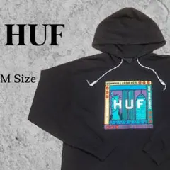 HUF パーカー 　グラフィック　薄手 M ブラック　プルオーバー