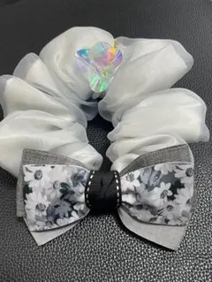 NEW グレーミックスフラワーリボンシュシュ