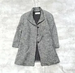 ツイード ハーフコート レディース ＬＬ ステンカラー 防寒　ウール混