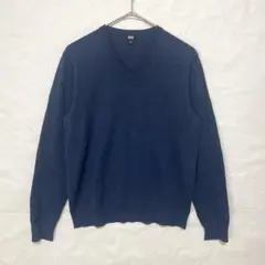 ★美品 ユニクロ ウォッシャブルVネックセーター M 紺 洗える 綿 カジュアルのサムネイル