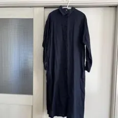 無印良品　麻100% シャツワンピース　ネイビー　Mサイズ 総丈　約112センチ