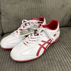 ASICS スパイクシューズ ホワイト/レッド　 25.5cm　金具スパイク