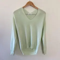 OPAQUE CLIP 薄緑 Vネックニットセーター 長袖 ライトグリーン L