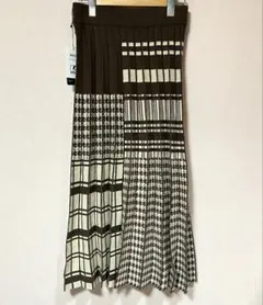 【新品タグ付き】ブラウン 千鳥格子×チェック柄 プリーツロングスカート