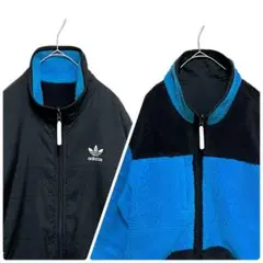 レア‼️adidas アディダス リバーシブルブルゾン 黒青 M 総柄 ボア 古着