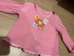 ピンクの花とウサギ刺繍長袖Tシャツ