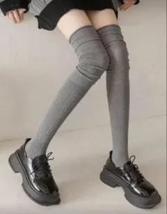 【極暖】新品ニーハイソックス グレー ルーズソックス風 美脚 ロング グランジ