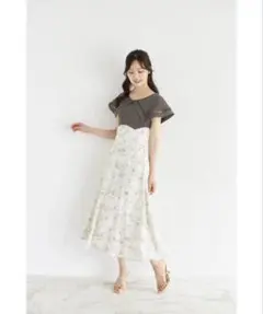 tocco closet ビッグカラー バックレースアップ ワンピース 花柄