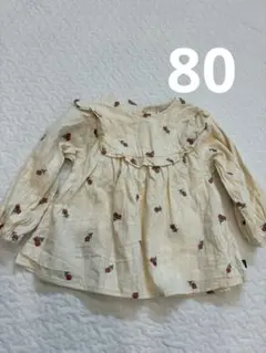 フリル付き花柄刺繍シャツ 80