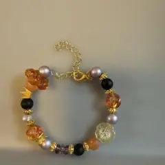 ハンドメイド ブレスレット ハロウィン風ビーズ