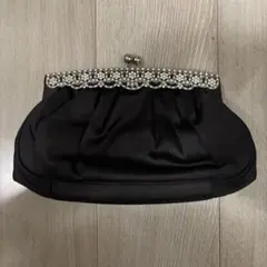 3WAY パーティーバッグ　ビジュー黒サテン クラッチバッグ 結婚式