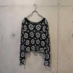 かぎ編み メッシュ ニットトップス クロシェ シアー 古着 y2k グランジ