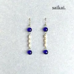 [1101]チェコガラスのバイカラーピアス ブルー ホワイト ハンドメイド