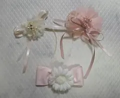 フラワーコサージュ ピンク ホワイト　3点セット　発表会　入学式　親子ペア