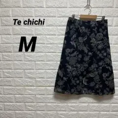 テチチ　Te chichi フレアスカート　【M】　ネイビー　花柄　ひざ丈