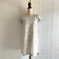 grove【M】ワンピース／ミニ丈✿チュニック✿レース✿フレンチスリーブ✿グレーのサムネイル