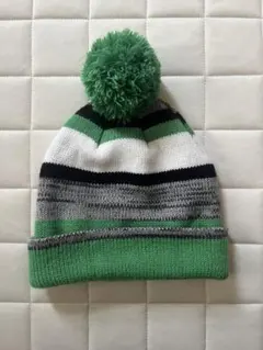 00s OLDNAVY ポンポン付きボーダーニット帽 緑