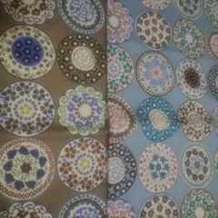 円形花柄デザイン　オックスプリント生地 色違い２枚セット　各５０cm