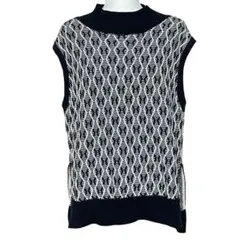 美品 COMME CA ISM 9ノースリーブニットベスト 白x黒 レディース