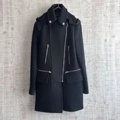 ザラ　ZARA Woman ウール ライダース ロングコート　ジップ XS 黒