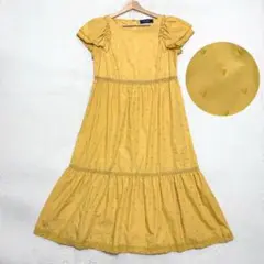 M'S GRACY ハート刺繍ドレス ティアード ワンピース 38 イエロー