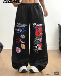 シーイン　SHEIN グラフィックプリント ブラック ジョガーパンツ