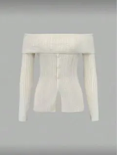 オフショルダーリブニット 長袖 ホワイト