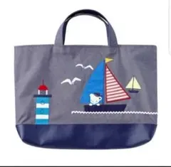 未使用 廃盤品 familiar☆レア☆マリンヨット柄マチ付きデニムバッグ レア