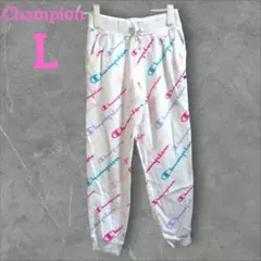【希少デザイン】チャンピオン スウェットパンツ L 総柄 カラフルロゴ 裏起毛