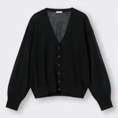 GU シアーサイドスリットVネックカーディガン　黒