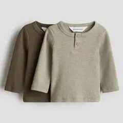 H&M コットンヘンリーネックトップス 2枚セット