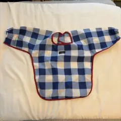 青と白のチェック 袖付き　食事エプロン　スタイ