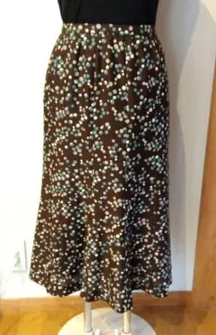 レリアン　茶色 水色 ドット柄 フレアスカート サイズ9号