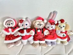 ダッフィー&フレンズ　クリスマス　ぬいぐるみバッジ　新品　5点セット